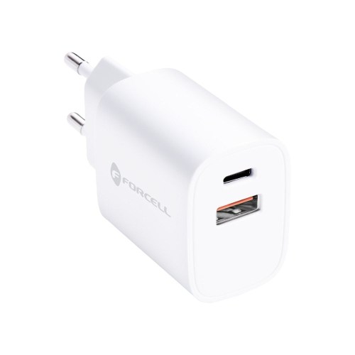 Carregador Forcell com USB C e USB A 3A 30W com PD e carga rápida 4.0